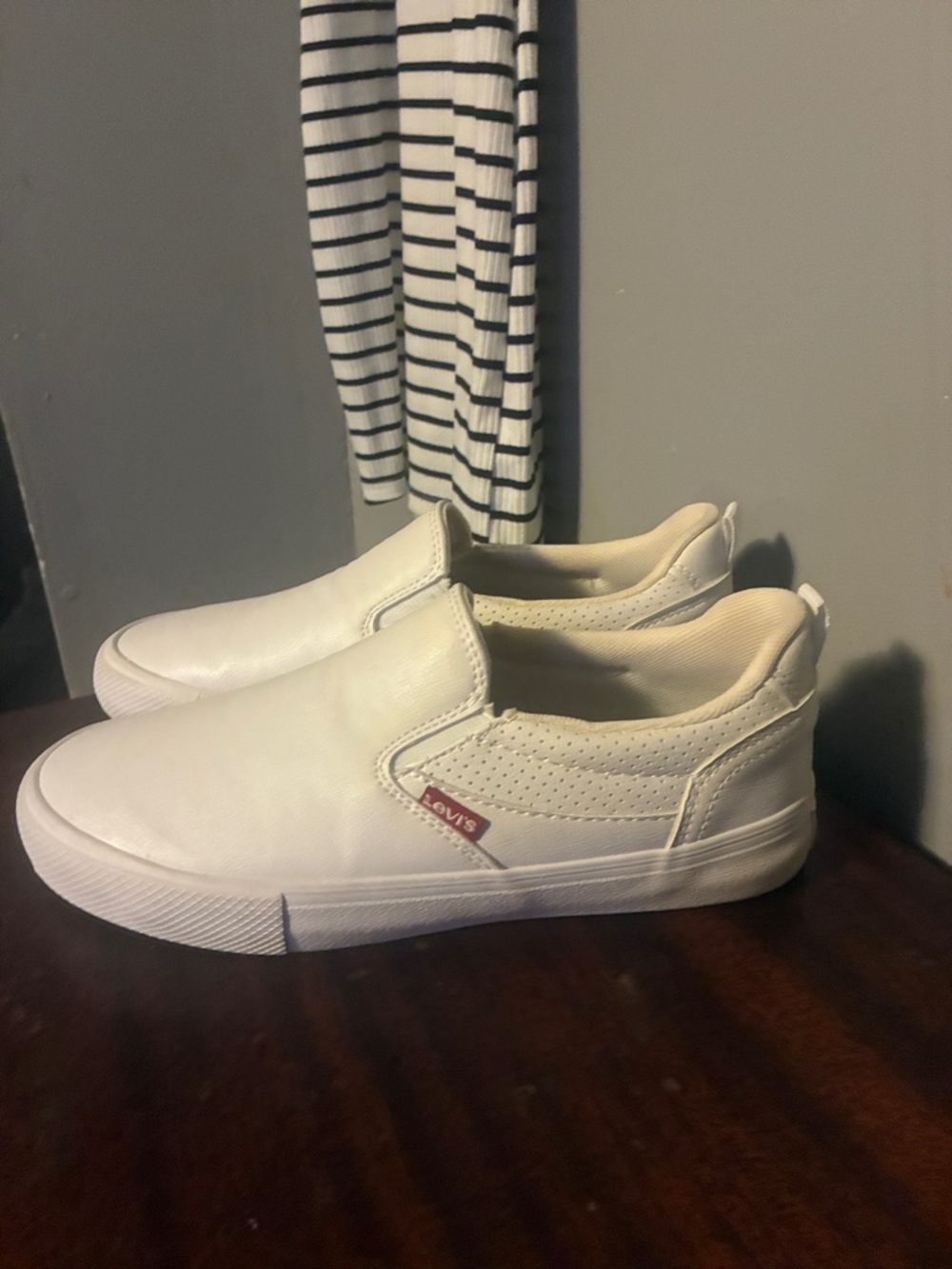 Levi's White Slip-On Canvas Sneakers with Red Logo Tab